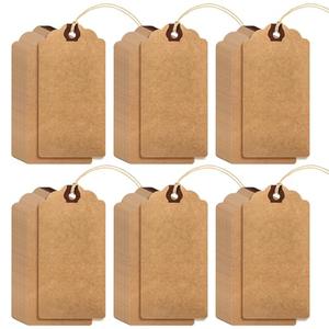 Outus 60 Pcs 4 3/4-in x 2 3/8-in Blank Large Paper Gift Tags with String and Reinforced Eyelet Wire Writable Price Tags Shipping Labels Inventory Labels(Brown, Black, Blue)