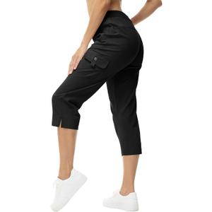YSENTO Womens Cargo Capri Pants with Pockets Summer Bottoms Lightweight Quick Dry Hiking Athletic Joggers Black S