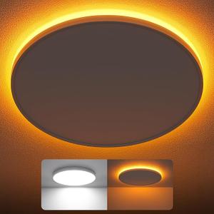 SunRider 2-Pack LED Flush Mount Ceiling Light Fixture with Night Light, 5000K Daylight White, 12 Inch 24W 2400LM Round Dimmable Flat Ceiling Lamp