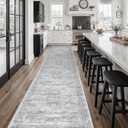 Soalmost Runner Rug 2'6" x 14' Washable Non-Slip Runner Rugs for Kitchen Bathroom Laundry Room Vintage Ultra Thin Runners for Hallway Entryway Grey