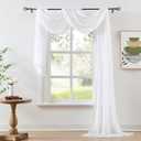 White Chiffon Sheer Window Scarf Valance Curtains 18ft for Living Room Bedroom Decor, 216 Inch Long Chiffon Crinkle Soft Window Sheer Voile Valance for Holiday, Wedding Party Decor, 52"W, 1 Piece