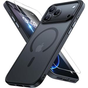 Miracase Magnetic for iPhone 17 Pro Case 6.3" with Screen Protector, [Compatible with MagSafe] Military-Grade Protection, Anti-Fingerprint, Slim Thin Phone Case for iPhone 17 Pro Cover, Black