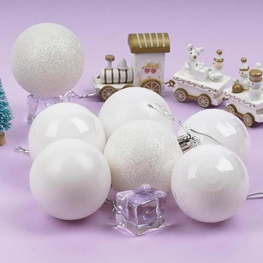 Hoolerry 26 Pcs White Christmas Tree Ornament White Christmas Ball Hanging Decor 30 for Xmas Wonderland Wedding Holiday Party Decoration