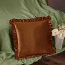 Velvet Throw Pillow Covers Set of 2, Soft Decorative Ruffle Cushion Cases for Couch Sofa Bedroom, 18 x 18 Inches, Camel