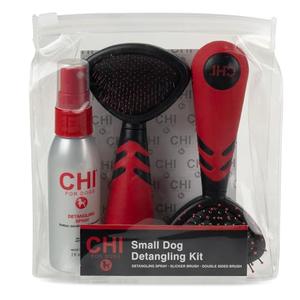 CHI for Dogs Small Dog Detangling Kit - 3-Piece Grooming Set with Detangling Spray, Double-Sided Brush, and Slicker Brush - Dog Grooming Essentials for Coats and Tangles