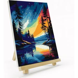 JOOZ Starry Sky Paint by Numbers Kit for Adults with Frame, Adult Paint by Number Kits with Easel, DIY Starry Night Landscape Oil Painting Kit for Home Wall Decor 8x12 Inch