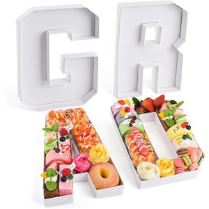 GRAD Set Cardboard Letter for Charcuterie 10.2'' Congrats Grad Fillable Tray Charcuterie Paper Box for Graduation Party Decorations Chocolate Candy Cupcake Container (White)