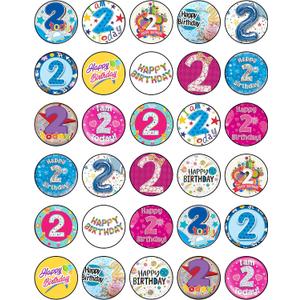 30x 2nd Birthday Cupcake Toppers – Edible Happy Birthday Décor, Wafer Sheet Cake Decorating