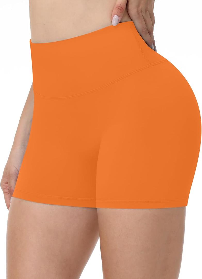Runhit No Front Seam Biker Shorts for Women - 3''/5''/8'' High Waisted Workout Gym Yoga Spandex Shorts Tummy Control (Medium, Orange)