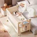 4 in 1 Baby Bassinet,Pack and Play,Bedside Crib Sleeper,Baby Bassinets Bedside Sleeper with Diaper Changer, Mosquito Net,Bottom Storage and Toy Bar for Newborn to Toddles (Beige)