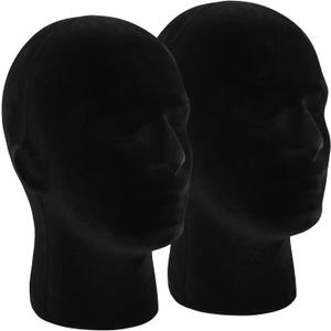 2 Pack Black Mannequin Head Stand, Velvet Male Manikin Head Wig Stand, Foam Head for Wigs, Hats, Glasses, Masks