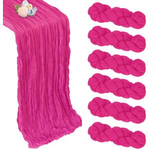 6 Pack Hot Pink Cheesecloth Table Runner 10ft Boho Gauze Fabric Cheese Cloth Table Runner 35 x 120 Inch Rustic Sheer Runner for Holiday Baby Shower Home Dcor Party Wedding Decoration