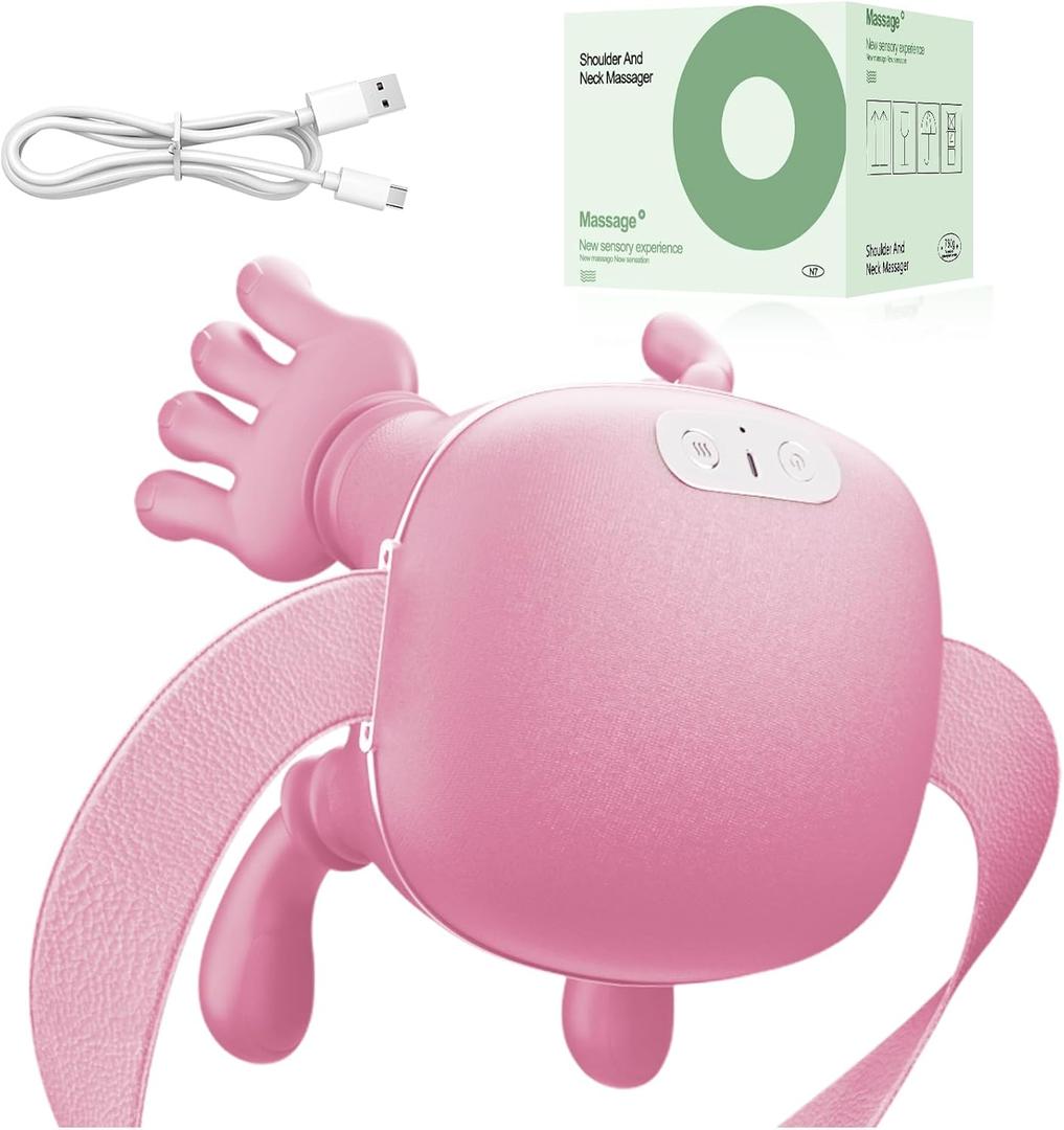 Nooydio Neck Massager, Neck and Back Massager with Heat & 4D Kneading, Shiatsu Deep Tissue Wireless Massager for Shoulder Cervical Pain Relief, Portable Rechargeable for Home Office (Pink)