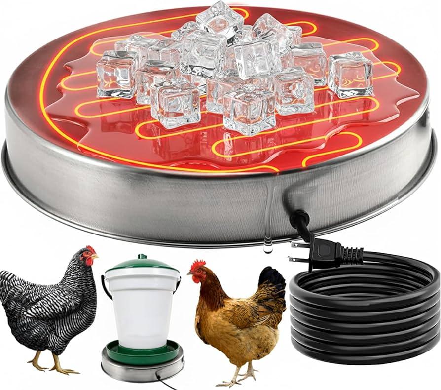 Chicken Waterer Heater,14 Inch Heated Chicken Waterer Base for Winter 5 Gallon with Antibite Cable for Poultry Fountains Water Bowl Plastic Metal Waterer