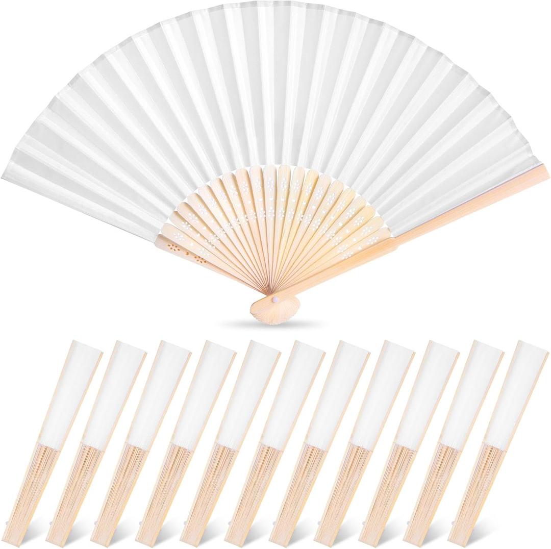 JOHOUSE 12 Pcs White Hand Fan Foldable, 8.3 Inch Folding Fans Handheld for Women Wedding Guest Gifts, Party Favors, Bridal & Baby Shower Favors, DIY Crafts & Summer Cooling