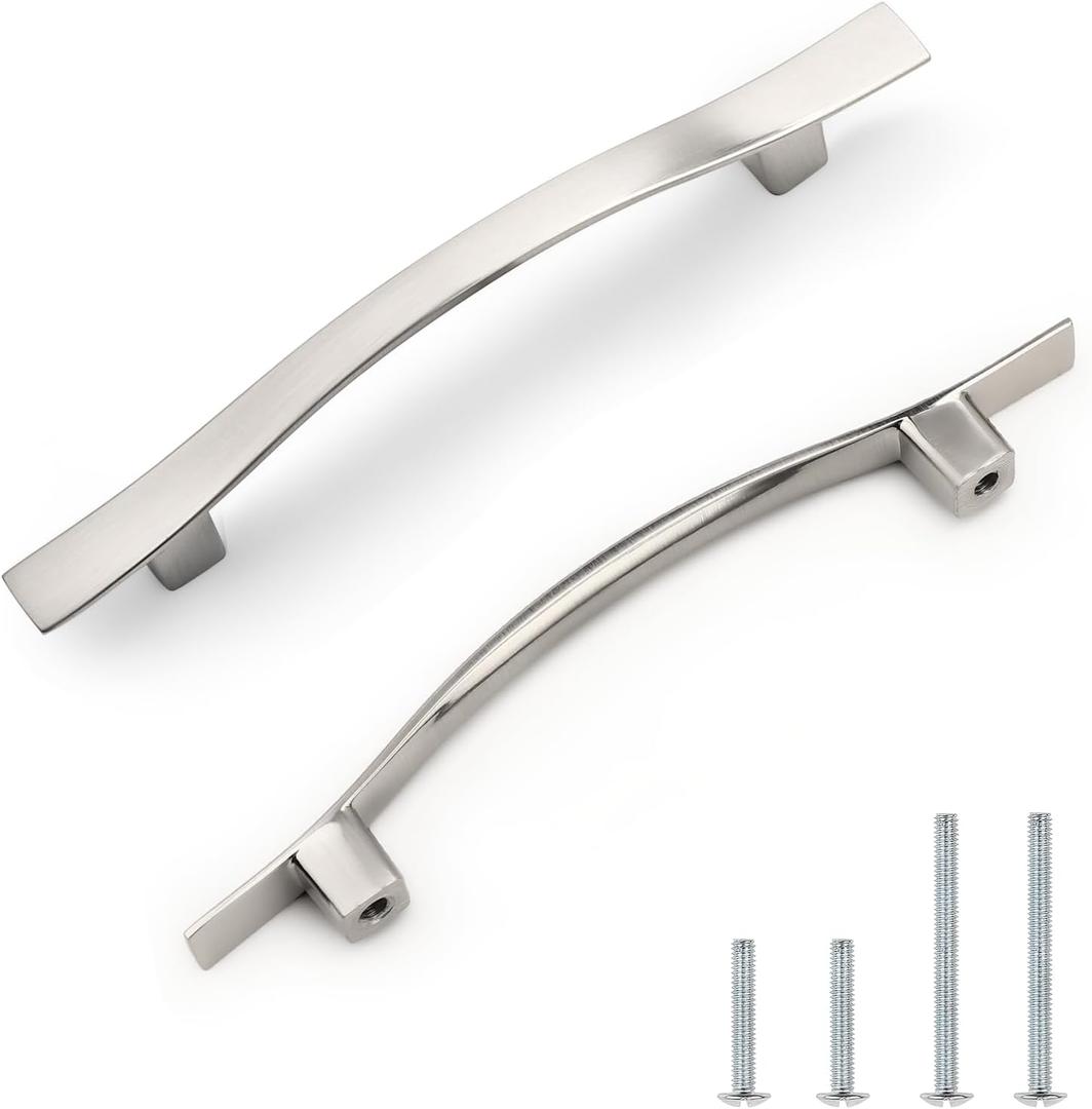 Knobonly 30 Pack Cabinet Handles 3-3/4 inch(96mm) Hole Centers, Shiny Satin Nickel Drawer Pulls, Bridge Design, Zinc Alloy