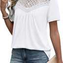 WIHOLL Womens Tops Short Sleeve Lace Shirts Summer Spring Tops Boho Trendy Beach Vacation Clothes Loose Fit (White, M)