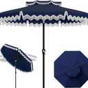 AreShark 9FT Patio Umbrella with Fringe, Wind-Resistant Fiberglass 8 Ribs Tassel Outdoor Umbrella with Crank and Push Button Tilt, Double Tier Vent Sun Shade for Pool, Deck, Backyard, Navy