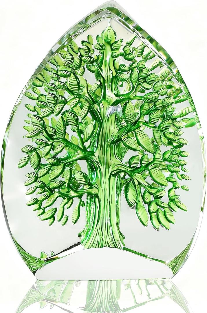 QFkris Crystal Tree of Life Decor Figurine for Home Decor, Office Desk, 3.7" Glass Tree of Life Paperweight for Positive Energy, Money, Good Luck Birthday Valentines Day Gifts for Women, Mom (Large)