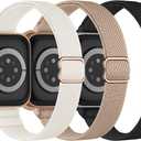 Slim Stretchy Band Compatible with Apple Watch Bands 40mm 41mm 42mm 38mm 44mm 45mm 46mm 49mm Women Men, Thin Skinny Elastic Nylon Solo Loop Strap for iWatch Series 10 9 8 7 6 5 4 3 11 Ultra SE 2/3 (BlackRoseGold/MilkTea/Starlight)