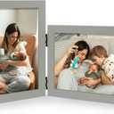 Vertical Horizontal Combo, Double 5x7 Grey Wood Foldable Picture Frame, Opening 4.5x6.5, Desktop or Wall Mounted, Portrait and Landscape View