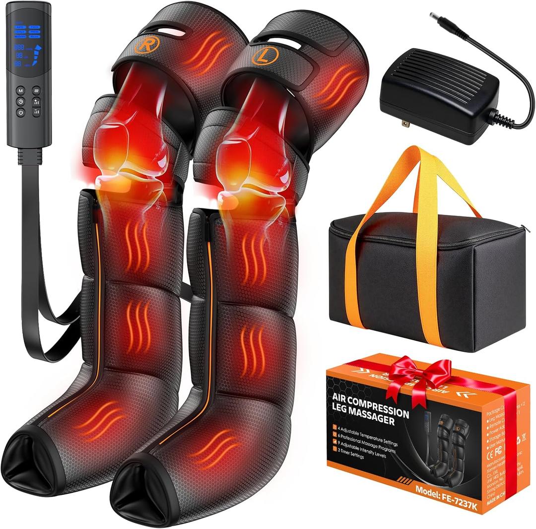 Gifts for Mom Dad Seniors, Leg Compression Massager with Heat, Air Compression Boots for Circulation & Pain Relief, 6 Modes, 9 Intensities, 3 Heating