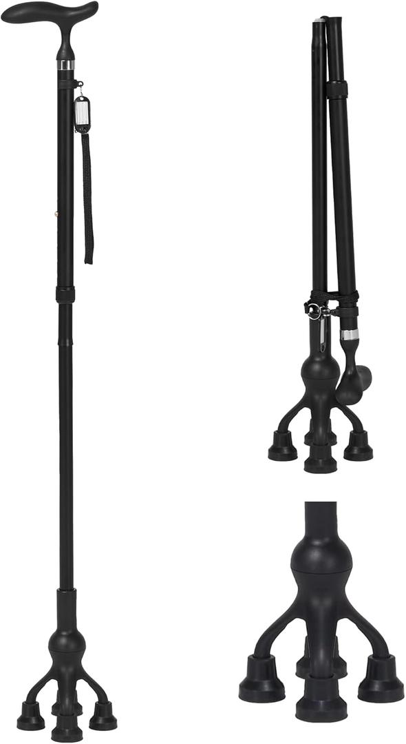 Careboda Foldable Walking Cane for Men & Women, Adjustable Cane with T-Handle, Free Standing Cane for Seniors & Adults, Mobility and Daily Living Aids, Supports up to 300 lbs