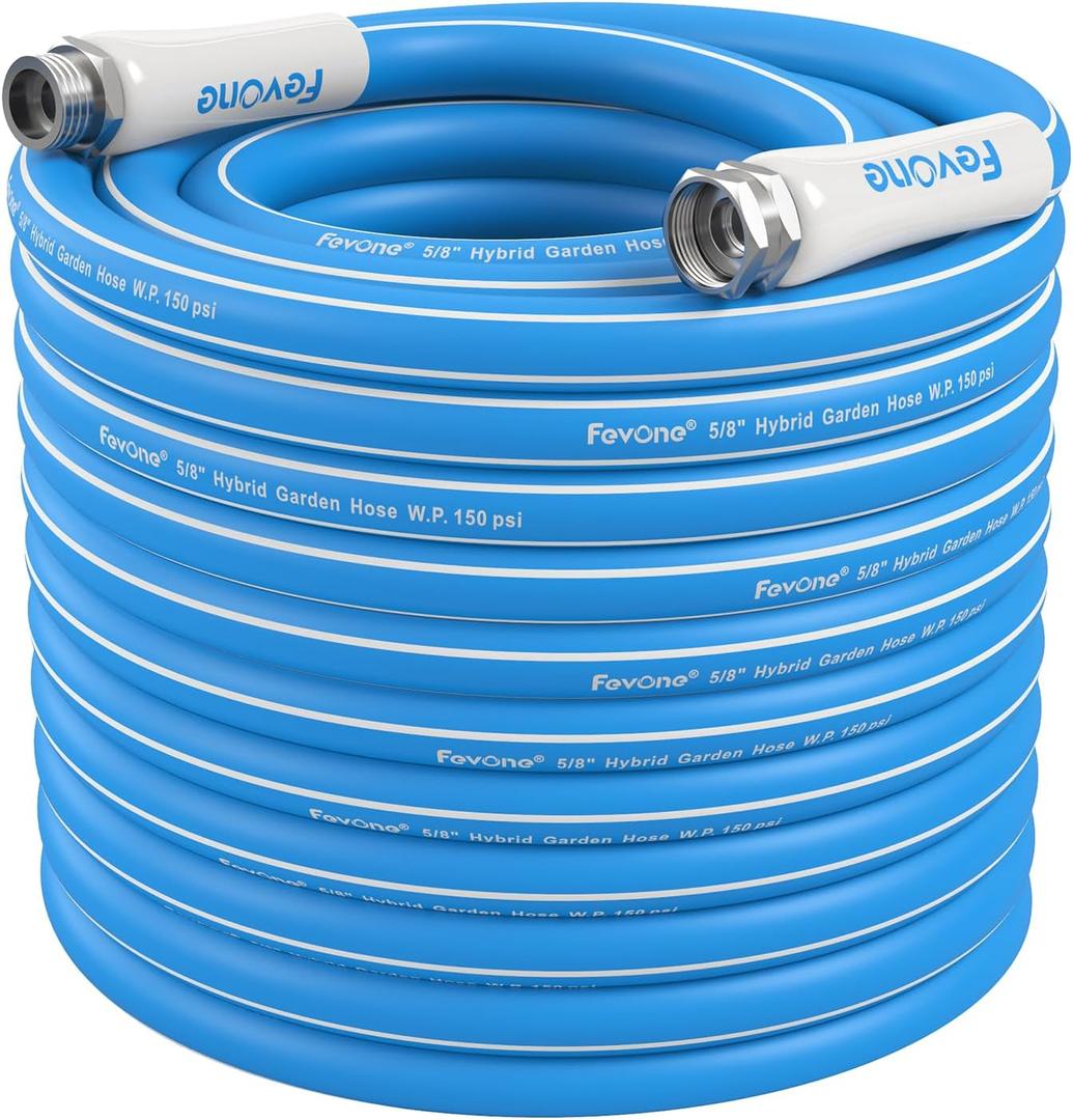 Fevone 100ft Garden Hose, Lightweight and Flexible, Heavy Duty Water Hose  5/8" ID, Burst 600 PSI, Hybrid Polymer, Kink-Resistant, 3/4" GHT Aluminum Fittings, Drinking Water Safe