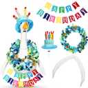 Abbylike 4 Pcs Happy Birthday Porch Goose Outfit for 23" Statues Poseable Porch Goose Wings Birthday Cake Hat for Lawn Patio Outdoor Geese Statue Decoration Accessories(Blue,Classic Style)