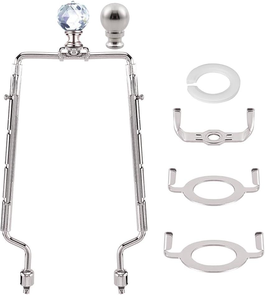 8 9 10 11 inch Nickel Lamp Shade Harp Holder, Adjustable Height Harp Kit with Crystal & Metal Finial, DIY Replacement Making Repair Lampshade Bracket E14 E26 E27 Adapter Base Table Floor Light