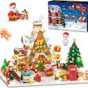 Advent Calendar 2025 Gingerbread House Mini Building Set with Lights, 24 Days Christmas Countdown Building Block Kit with Xmas Tree Train, Holiday Gift Toy for Adults Teens Girls Boys Ages 10+