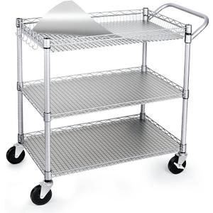WDT 990Lbs Capacity Heavy Duty Rolling Utility Cart, NSF Rolling Carts with Wheels,Commercial Grade Metal Cart with Handle Bar & Shelf Liner,Trolley Serving Cart for Restaurant,Kitchen,Gray