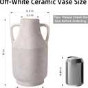 White Ceramic Flower Vase with Handles, 11 in Tall Rustic Farmhouse Pottery Vases Decorative Large Vases for Living Room Entryway Kitchen Table Centerpieces Home Decor