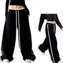 Baggy Sweatpants for Women Men Wide Leg Casual Sweat Pants Elastic Waist Drawstring Pants Hip Hop Clothes Black-XL (XL)