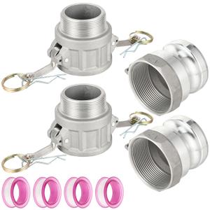 Hicarer 2 Pcs Type B Npt Global Cam Groove Hose Fitting and 2 Pcs Type F Npt Aluminum Cam Lock Fittings 2 Inch for Industrial Agriculture