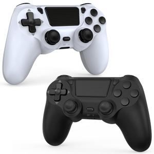 NBXEW 2 Pack Wireless Controller for PS4/Slim/Pro - Hyper-Sensitive 360 Sticks, Pressure Buttons, Ergonomic Comfort Grip, Dual Vibration, 20+ Hour Battery, Includes 2 USB-C Cables, Black & White