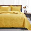 Love's cabin Quilts for Queen Bed Yellow Bedspreads - Soft Bed Summer Quilt Lightweight Microfiber Bedspread- Modern Style Coin Pattern Coverlet for All Season - 3 Piece (1 Quilt, 2 Pillow Shams)