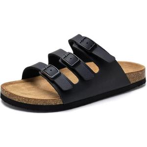 Torotto Boys Girls Sandals with Cork Footbed Adjustable Buckle Casual Slides Sandals Open Toes Flat for Kids Toddler (11.5 Toddler, Lhj441/Black)