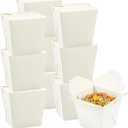 Restaurantware Bio Tek 4 x 3.5 x 4 Inch Food Containers 200 Durable Noodle Boxes - Disposable Sustainable White Paper 26-Ounce Takeout Boxes Square For Takeouts And Delivery Or Picnics