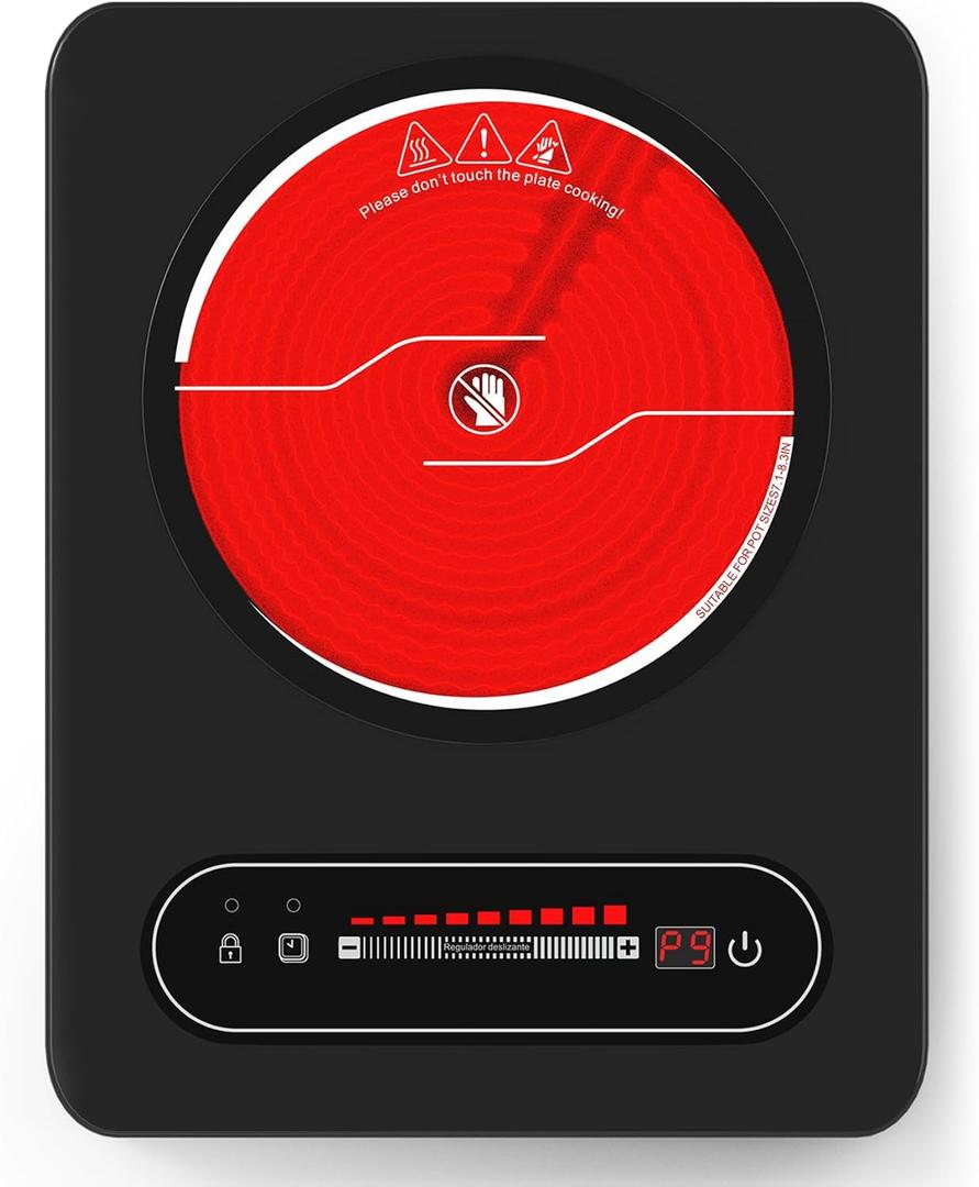 VBGK Single Burner Electric Cooktop, 110V 1800W Electric Cooktop with LED Touch Controls and Knob Controls, 10 Power Levels, 4Hour Timer, Safety Lock, Single Burner Overheat Protection