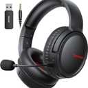 BINNUNE Wireless Gaming Headset with Mic, Lightweight Over-Ear Gaming Headphones Comfort for Long Gaming Sessions, Low Latency Wireless + Bluetooth, Noise Cancelling Mic, 50mm Drivers, 40H Battery (Black)