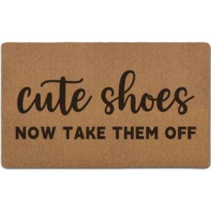 Cute Shoes Take Them Off Door MatsCute Funny Welcome Decoration Door Mat for Home Outside Entryway, Rustic Botanical Artificial Coir Doormat Rugs for Patio Entry Kitchen Decor, 17x30 Inch