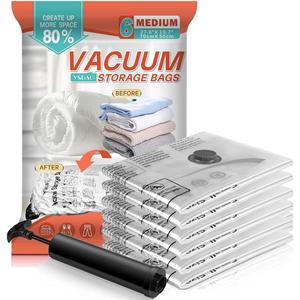 Vacuum Storage Bags With Hand Pump, Vacuum Seal Bags for Clothing,Space Saver Bags for Comforters,Blankets(6 Medium)