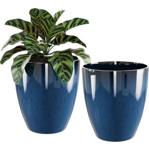 QCQHDU Plant Pots Set of 2 Pack,10 Inch Plant Pot for Indoor and Outdoor Plants with Drainage Hole,Flower Pots Modern Decorative Planter for Garden Plants (Blue)