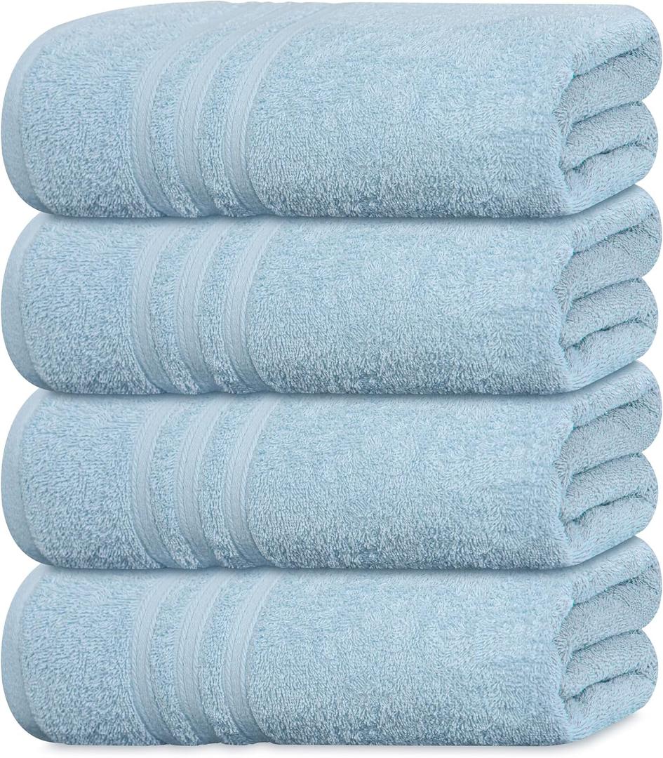 Tens Towels Pack of 4 Soft Bath Towels, 100% Cotton, 27 x 54 Inches, Lightweight & Quick-Dry, Ideal for Daily Bathroom Use, Practical & Comfortable, Sky Blue