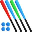 Wettarn 4 Pcs Foam Baseball Bat Foam Bat with Safe Soft Baseballs T Ball Set for Outdoor Indoor Sport Game Beginners Practice Playing Training, 24 Inch