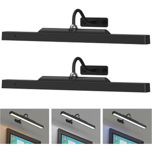 2Pack Picture Light, 13Hrs Lasting Battery Operated Picture Lights for Paintings,16in Remote Control Display Art Light with Timer for Wall Painting, Frame, Portrait, Display,Artwork,Gallery- Black