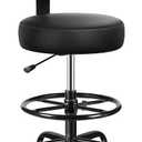 Brick Attic Drafting Chair with Backrest Adjustable Foot Rest Rolling Stool with Wheels, PU Leather Swivel Stool for Office Spa Studio Lab Counter Salon Home Work Bar Kitchen Shop(Black)