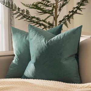 JUSPURBET Emerald Velvet Throw Pillow Covers 28x28 inch Set of 2 for Living Room Couch Sofa Bedroom Decorative Square Solid Soft Cushion Cases with Invisible Zipper