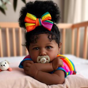 JIZHI Reborn Baby Dolls Black  Lifelike Soft Body African American RealisticNewborn Girl Doll 20 Inch Best Birthday Gift Set and Toy Accessories Gift for Kids Age 3